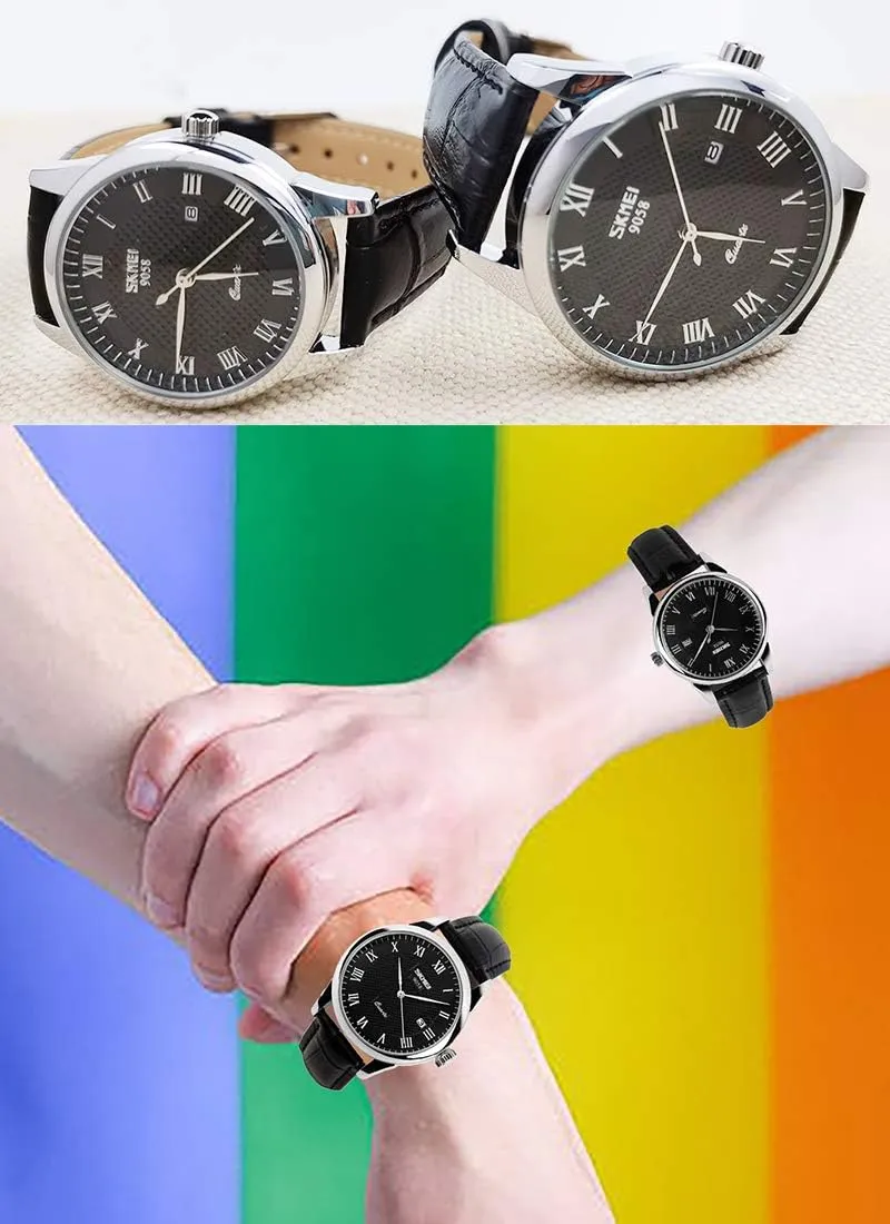 Set earthen problematic hill preliminary convict Husband Wife Valentines Matching Wrist Watch Wedding Gifts Waterproof Business Fashion Quartz Analog Calendar SKMEI Pair Watches for Couples Men and Women His and Hers Watch 