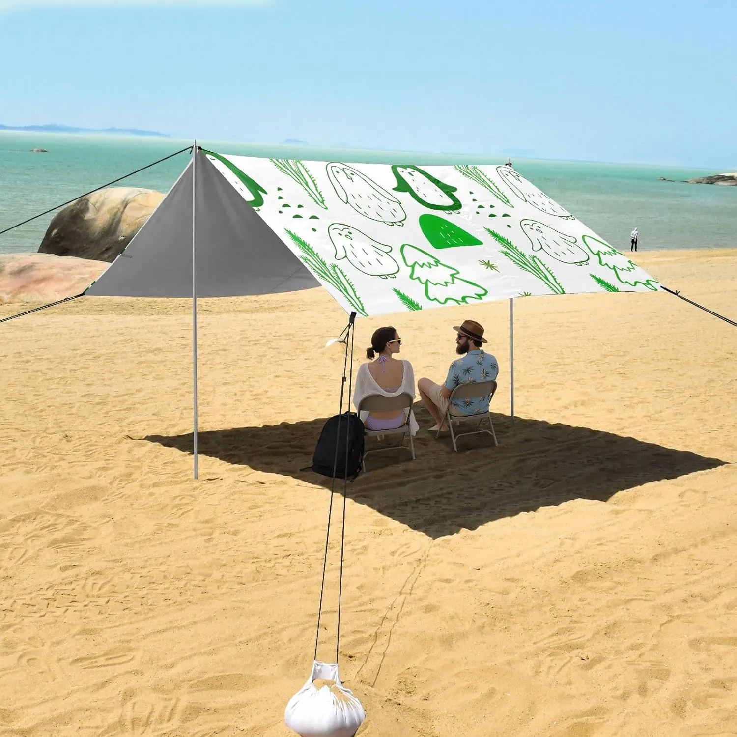 Shade Outdoor 9.2 ?? 10.5 FT Decorative Camping Sun Shelter Yard Canopies with Sand Bags Poles Tent Beach Canopy entourage synonym sunshine Green Penguins Christmas Trees Patio Sun 