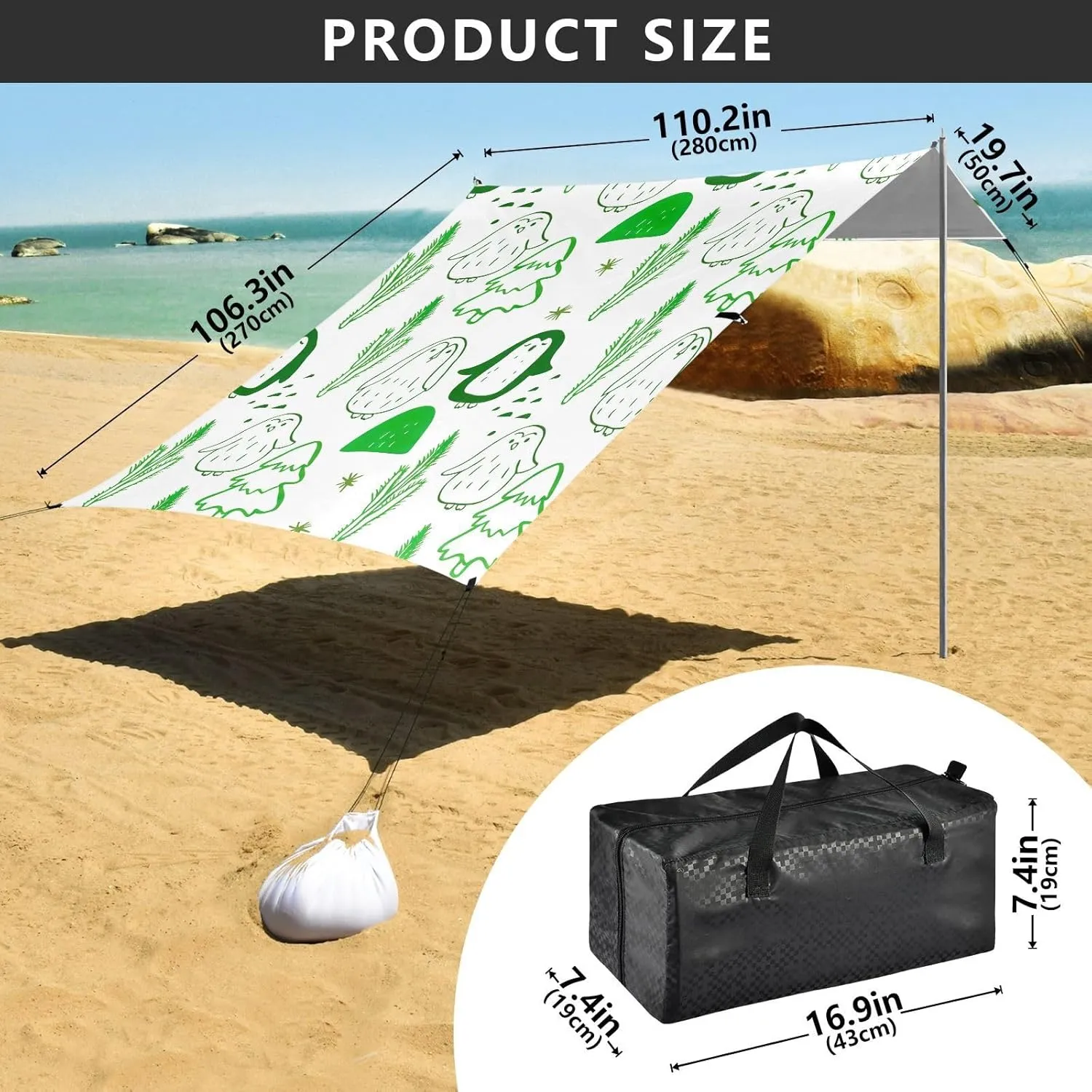 Shade Outdoor 9.2 ?? 10.5 FT Decorative Camping Sun Shelter Yard Canopies with Sand Bags Poles Tent Beach Canopy entourage synonym sunshine Green Penguins Christmas Trees Patio Sun 