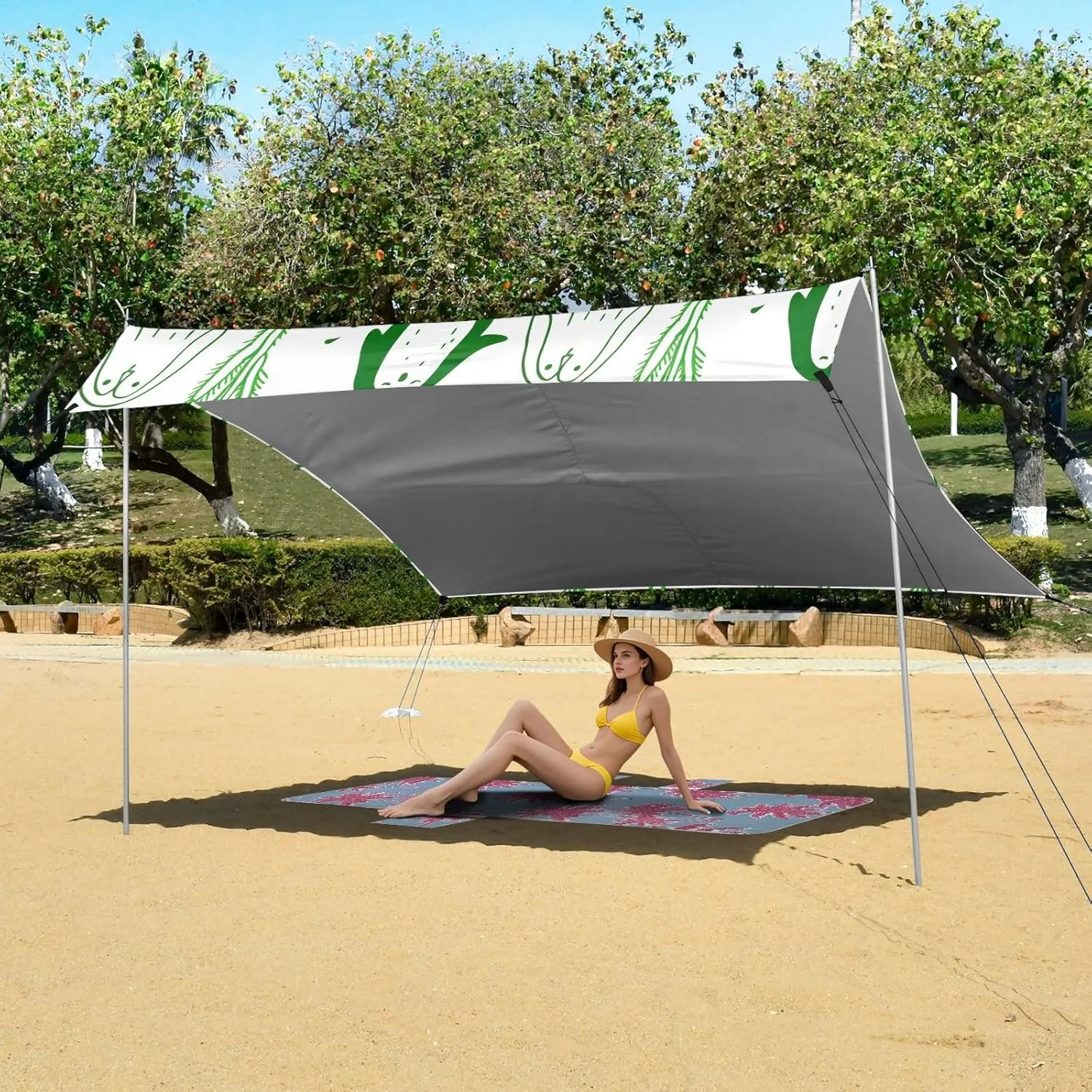 Shade Outdoor 9.2 ?? 10.5 FT Decorative Camping Sun Shelter Yard Canopies with Sand Bags Poles Tent Beach Canopy entourage synonym sunshine Green Penguins Christmas Trees Patio Sun 