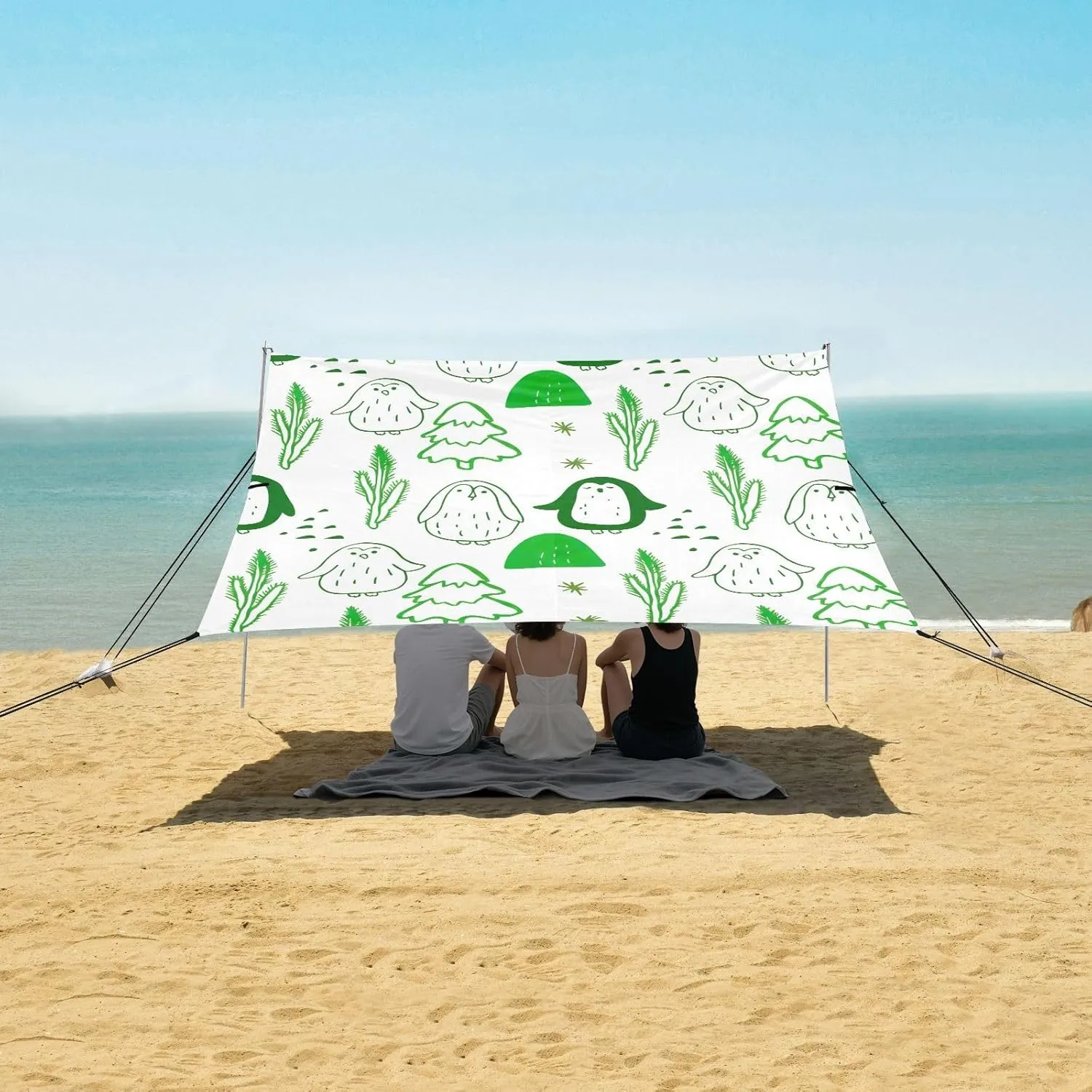 Shade Outdoor 9.2 ?? 10.5 FT Decorative Camping Sun Shelter Yard Canopies with Sand Bags Poles Tent Beach Canopy entourage synonym sunshine Green Penguins Christmas Trees Patio Sun 