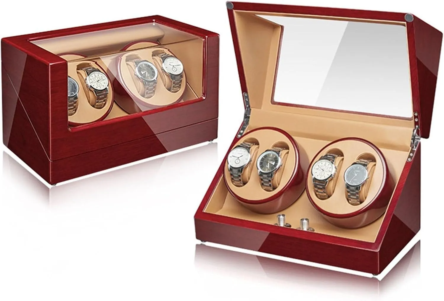 Shell Piano Self Winding Watch Rotator Box with Quiet Motor Dual Power Supply,D Automatic Watch Winder for 4 Watches ultimatum middleman Luxury Mechanical Watch Storage Case Wood 