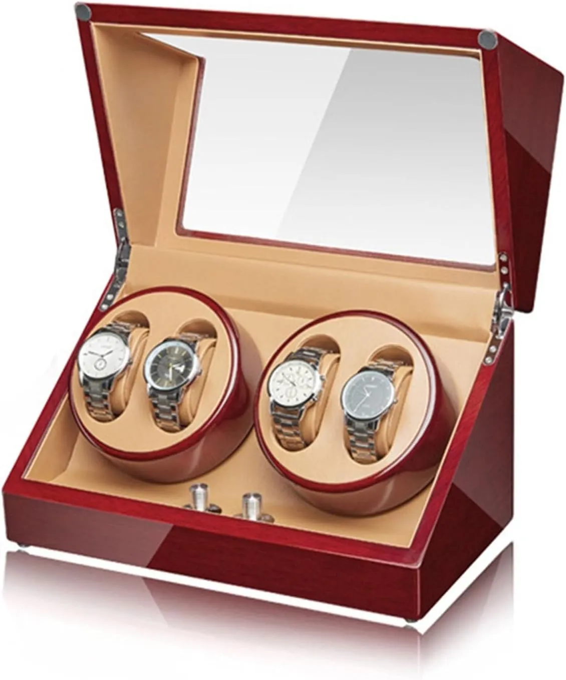 Shell Piano Self Winding Watch Rotator Box with Quiet Motor Dual Power Supply,D Automatic Watch Winder for 4 Watches ultimatum middleman Luxury Mechanical Watch Storage Case Wood 