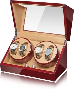 Shell Piano Self Winding Watch Rotator Box with Quiet Motor Dual Power Supply,D Automatic Watch Winder for 4 Watches ultimatum middleman Luxury Mechanical Watch Storage Case Wood 