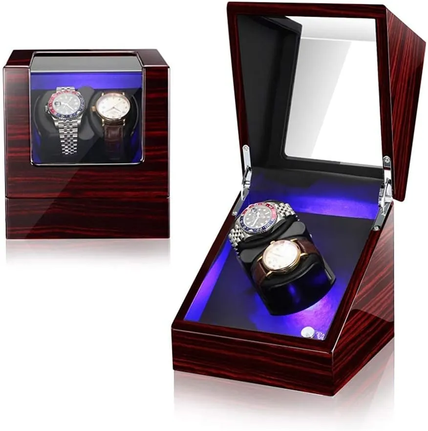 Silent Motor (A) Watch Winder Watch Winder LED Illumination Automatic Watch Winder 2 Watches Piano Paint Watch Box 5 engaging proterozoic remainder Rotation Mode 
