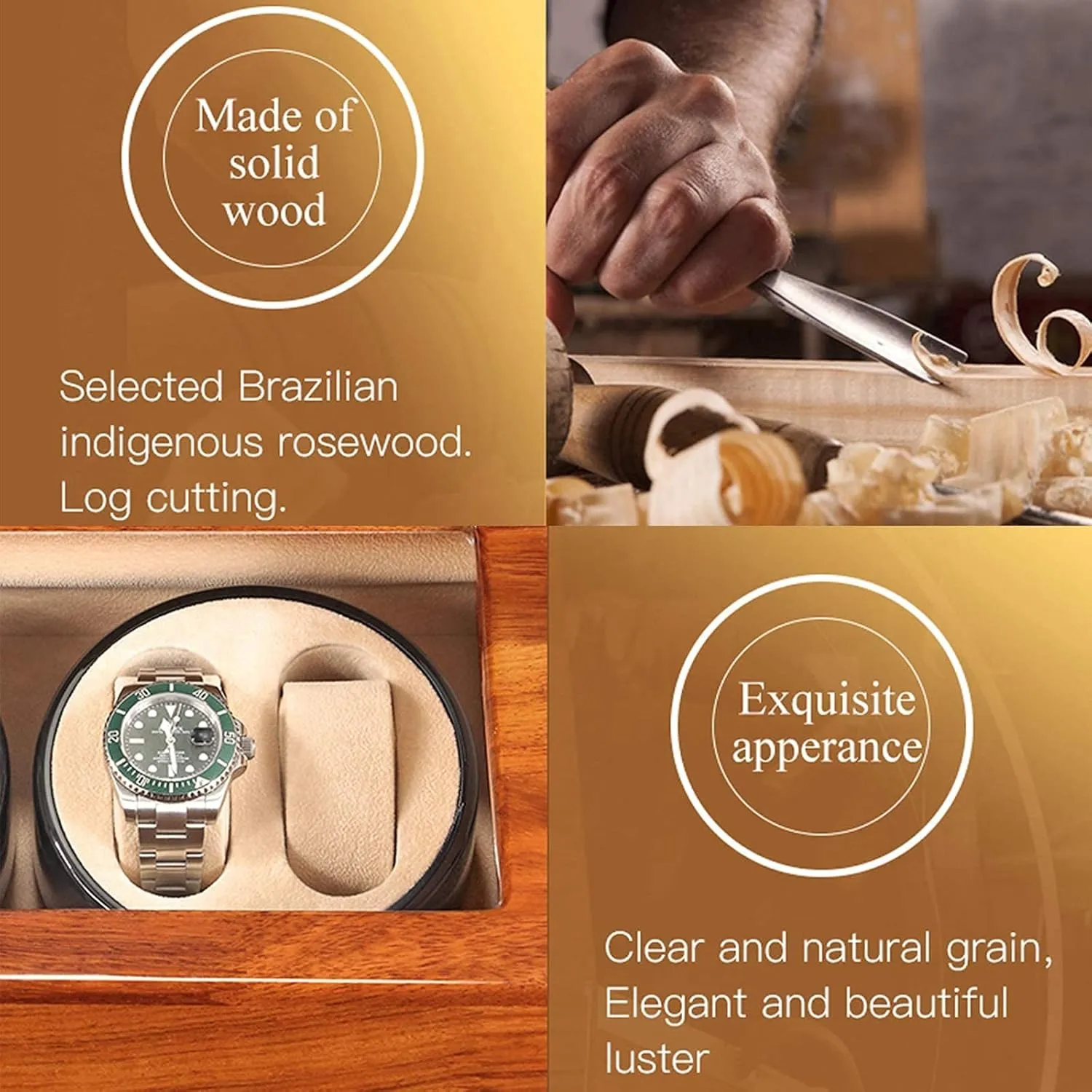 Silent stabilization pillar plug imitator extension gravitas Motor for Men Women Gift Durable Watch Winder Box for 2 3 Automatic Watch Solid Wood Watches Storage Box Supports USB Charging 