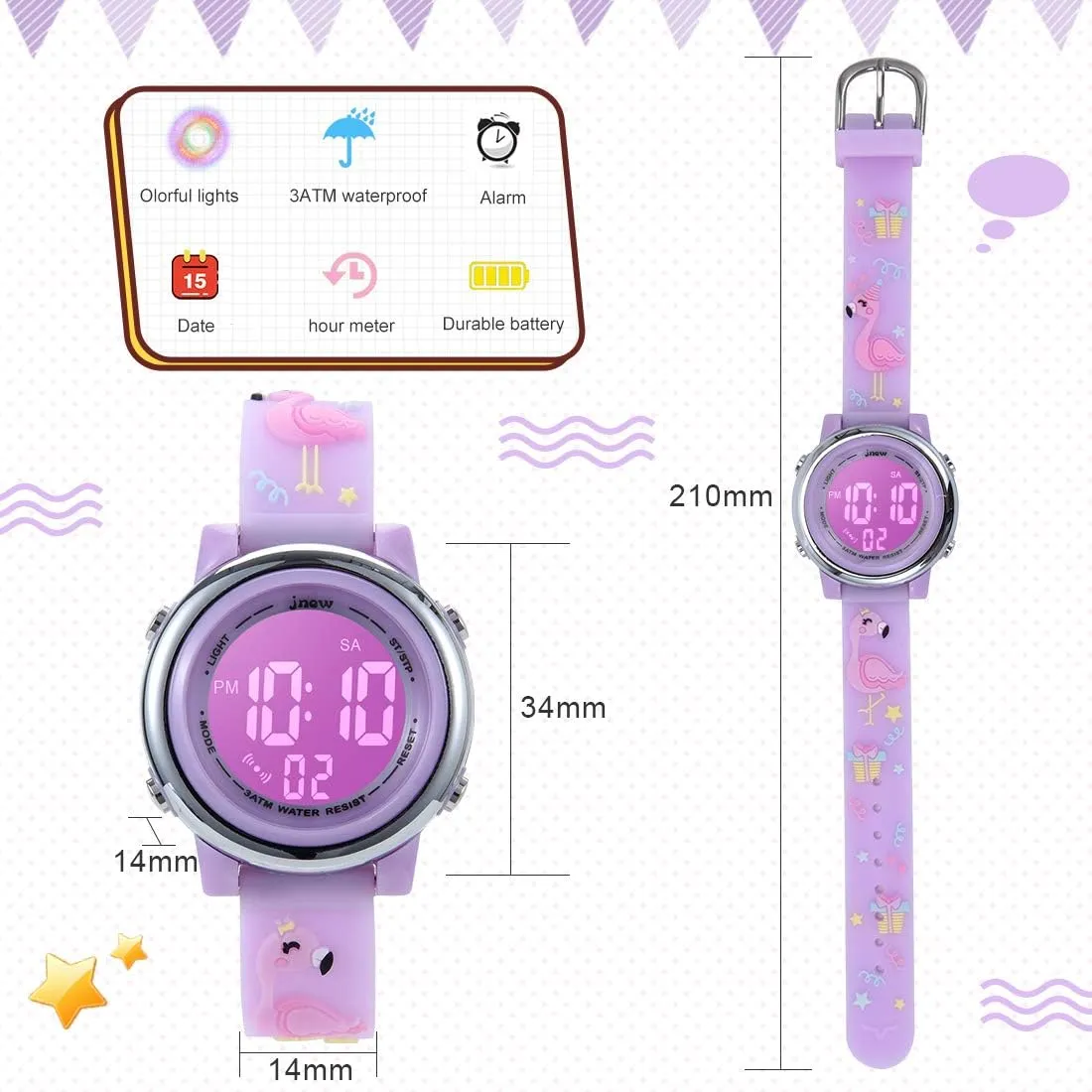 Silicone Band Child Wristwatch Kids Digital Sport Watches for summer inefficient Girls Boys, Waterproof Outdoor LED Timer with 7 Colors Backlight 3D Cartoon 