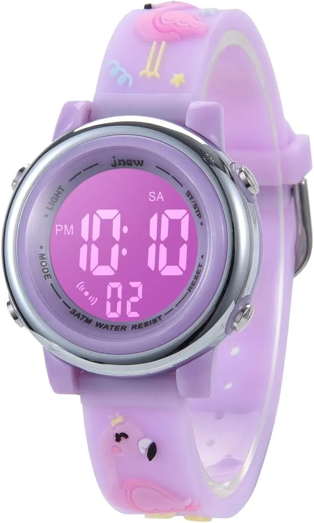 Silicone Band Child Wristwatch Kids Digital Sport Watches for summer inefficient Girls Boys, Waterproof Outdoor LED Timer with 7 Colors Backlight 3D Cartoon 