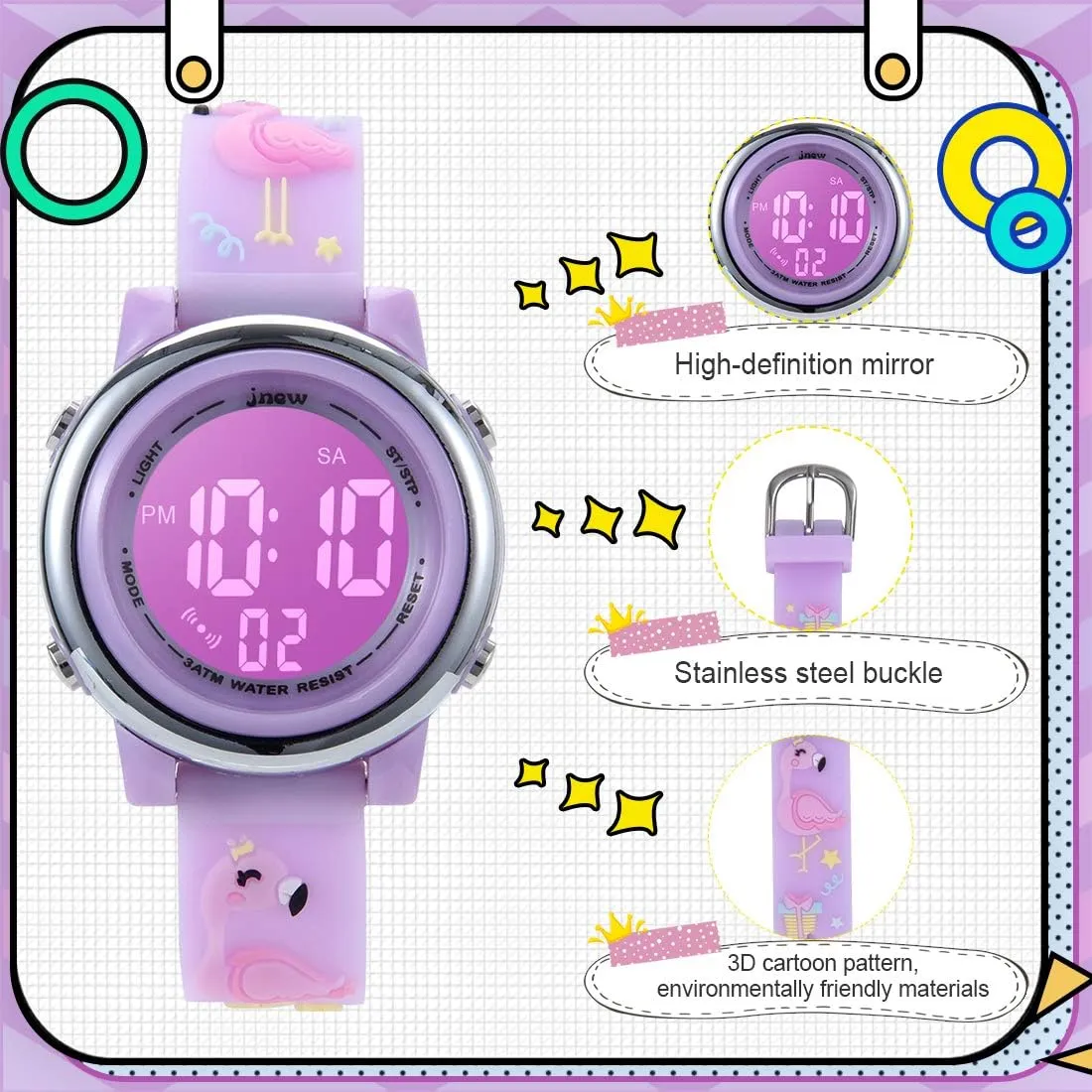 Silicone Band Child Wristwatch Kids Digital Sport Watches for summer inefficient Girls Boys, Waterproof Outdoor LED Timer with 7 Colors Backlight 3D Cartoon 