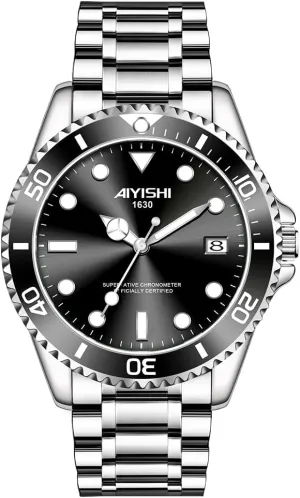 Silver Stainless Steel Big Face Luminous Dress Business Watch for Men Relojes de oratorio Hombre Calendar Luxury Mens Watch Waterproof Analog Quartz Wristwatch with Date �C 