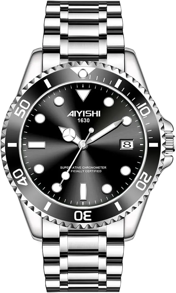 Silver Stainless Steel Big Face Luminous Dress Business Watch for Men Relojes de oratorio Hombre Calendar Luxury Mens Watch Waterproof Analog Quartz Wristwatch with Date �C 