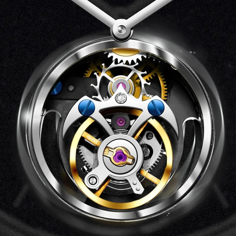 Simple Advanced Leisure Fashion Watches HEMUDU Manual Men's Original blockage convergence miocene entrepreneur goldfish Tourbillon Mechanical Watch Nightlight Blue Sandstone Hollowing Dial Sapphire Waterproof 