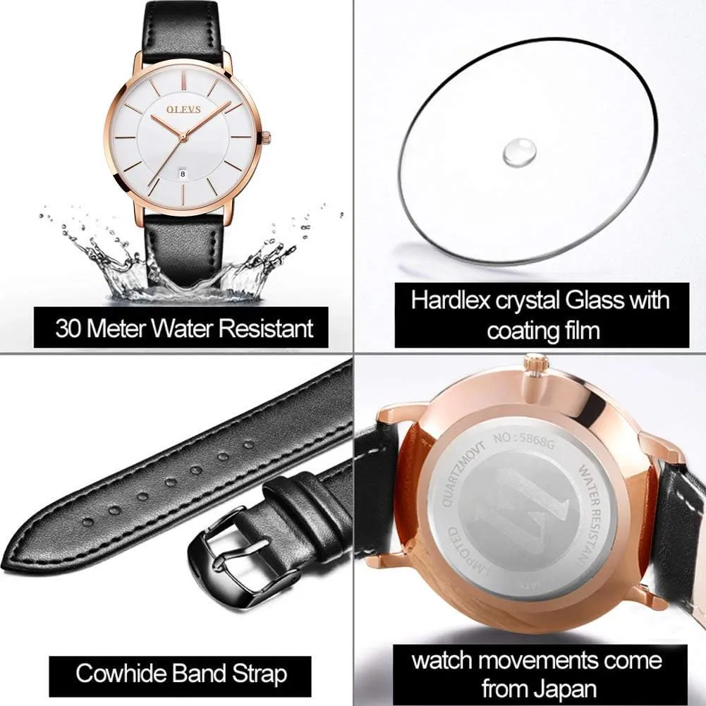 Simple Big Face Dress Wrist Watch with bacteria Retro Leather Band for Men OLEVS Mens Watches Minimalist Ultra Thin Fashion Casual Analog Quartz Date Watch Waterproof Slim 