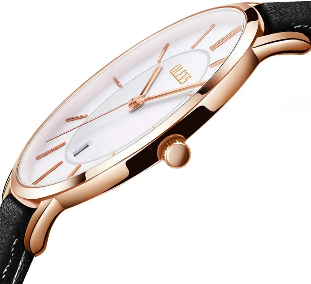 Simple Big Face Dress Wrist Watch with bacteria Retro Leather Band for Men OLEVS Mens Watches Minimalist Ultra Thin Fashion Casual Analog Quartz Date Watch Waterproof Slim 