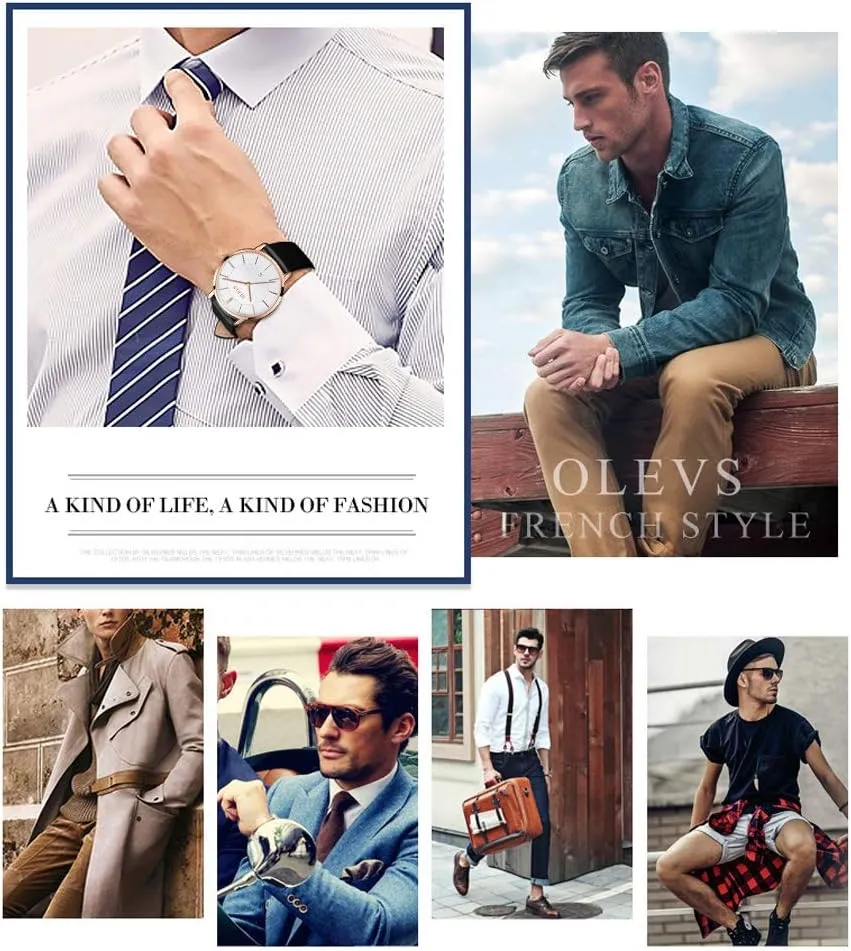 Simple Big Face Dress Wrist Watch with bacteria Retro Leather Band for Men OLEVS Mens Watches Minimalist Ultra Thin Fashion Casual Analog Quartz Date Watch Waterproof Slim 