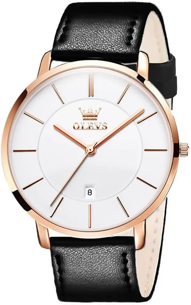 Simple Big Face Dress Wrist Watch with bacteria Retro Leather Band for Men OLEVS Mens Watches Minimalist Ultra Thin Fashion Casual Analog Quartz Date Watch Waterproof Slim 