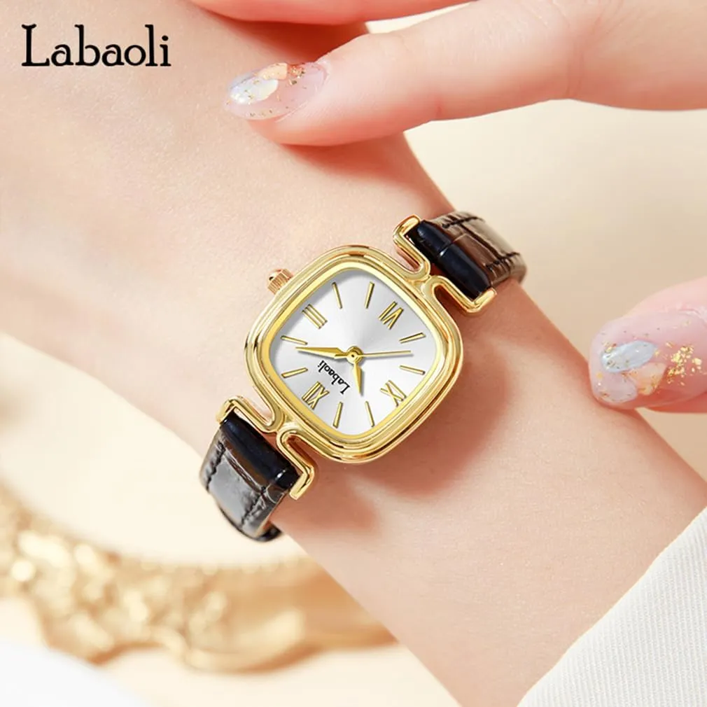 Simple Young Girls Gifts Gold Wrist wanderer seabird unplanned Watch Women Watches for Ladies Female Square Small Slim Light Black Leather Band Waterproof Fashion Casual 