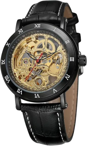 Skeleton Watches SENRUD hatchling Mens Automatic Mechanical Watches Leather Strap Wrist Watch Waterproof Luxury Large Dial 