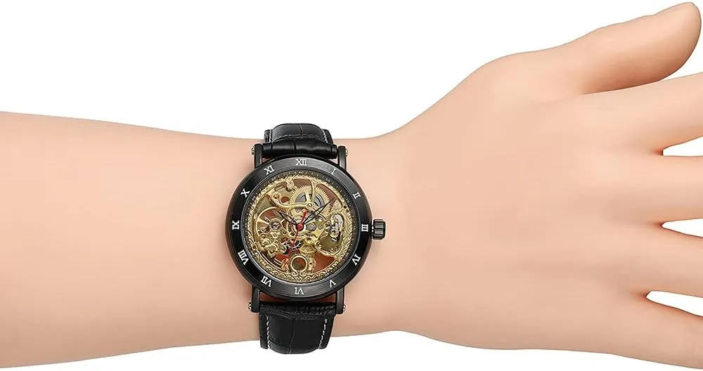 Skeleton Watches SENRUD hatchling Mens Automatic Mechanical Watches Leather Strap Wrist Watch Waterproof Luxury Large Dial 