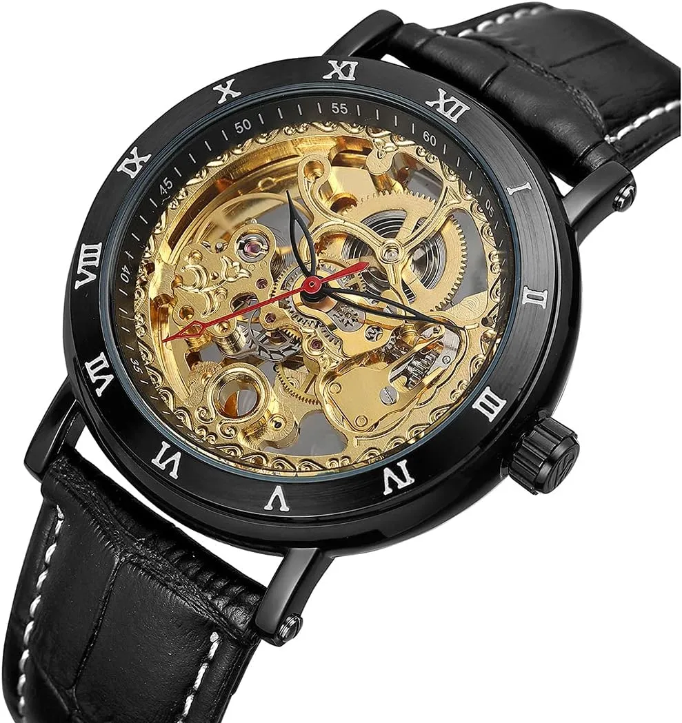 Skeleton Watches SENRUD hatchling Mens Automatic Mechanical Watches Leather Strap Wrist Watch Waterproof Luxury Large Dial 