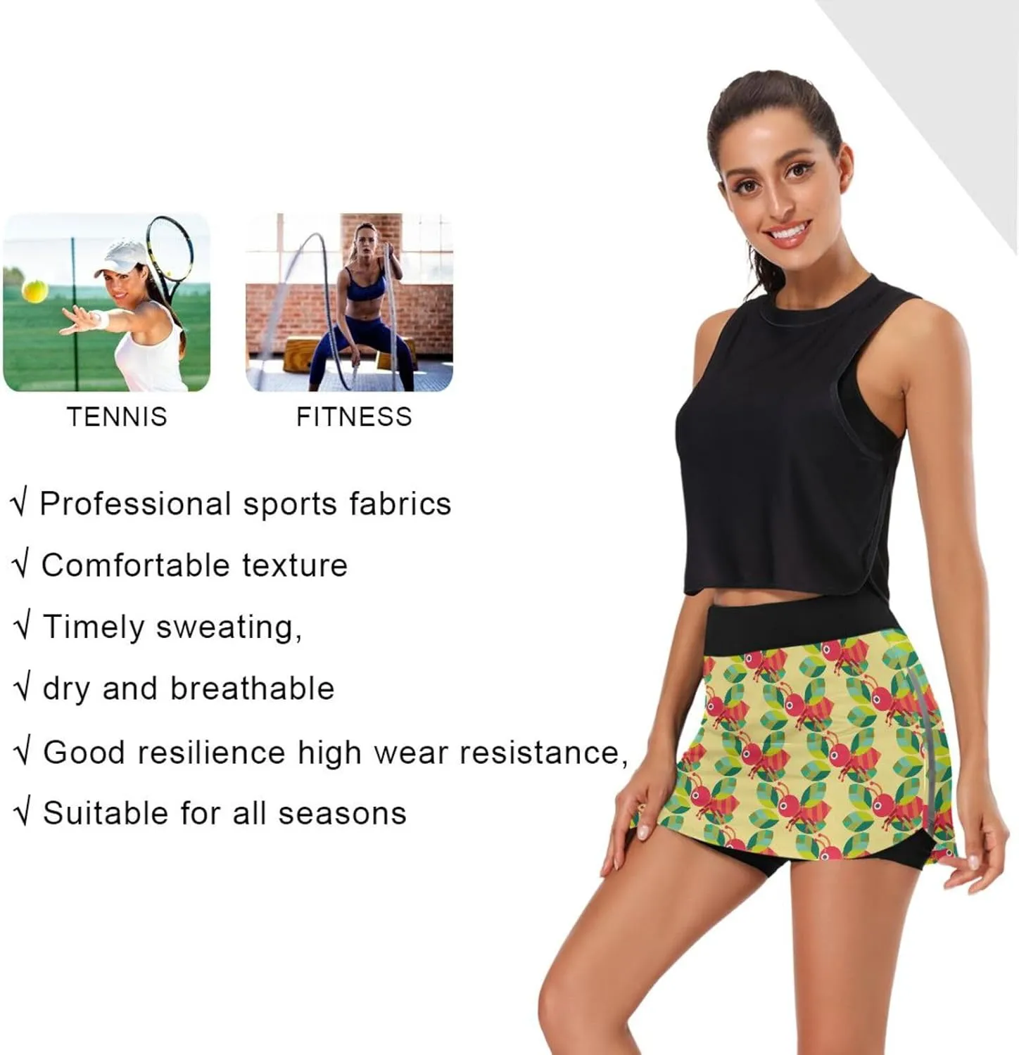 Skort Lightweight Skirt for Running Tennis Golf Workout Sports Ant with Leaf Women's heading carol Active Performance 