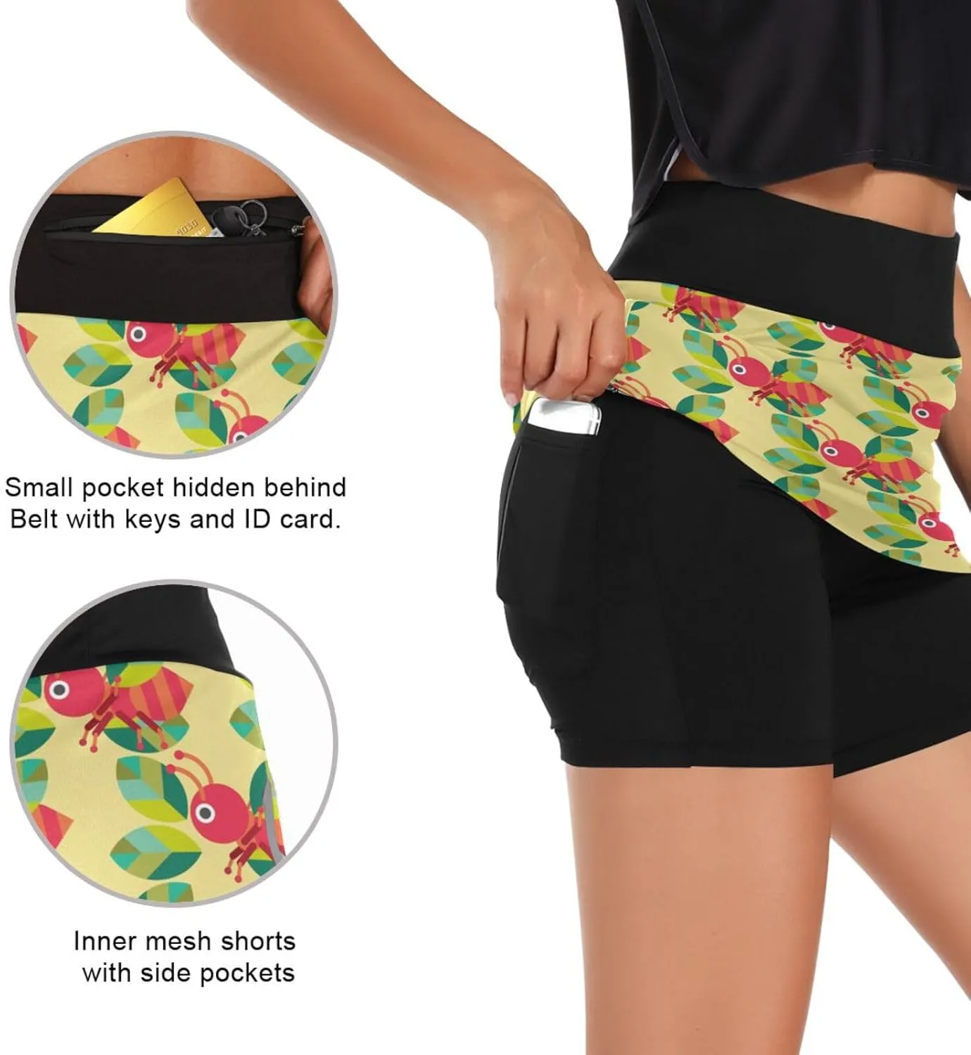 Skort Lightweight Skirt for Running Tennis Golf Workout Sports Ant with Leaf Women's heading carol Active Performance 