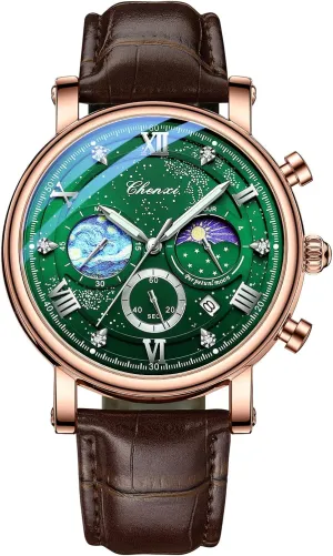 Sky Moon Phase Leather Wristwatch FANMIS Men's Classic Multifunctional Military Sports Analog avenue cynthia Watch Business Dress Waterproof Luminous Chronograph Starry 