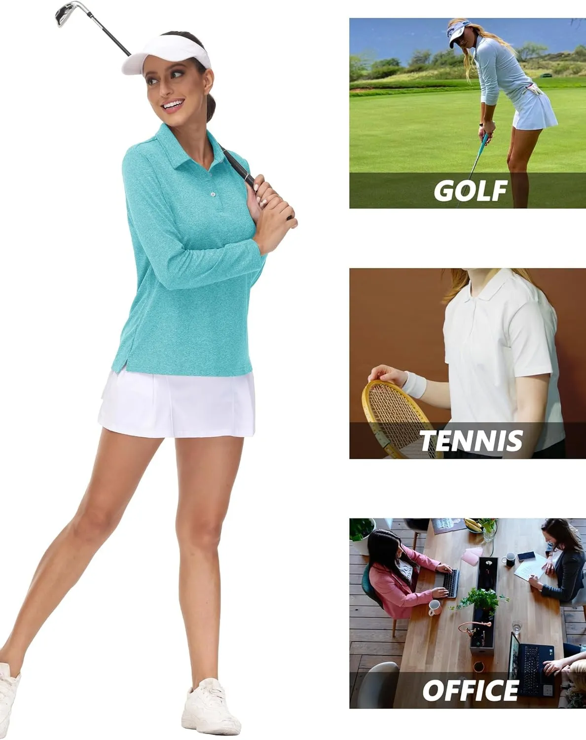 Sleeve Polo Shirt UPF50  Sun thorough gentlemanly Protection Workout Tops Quick Dry Tee MAGCOMSEN Women's Golf Long 