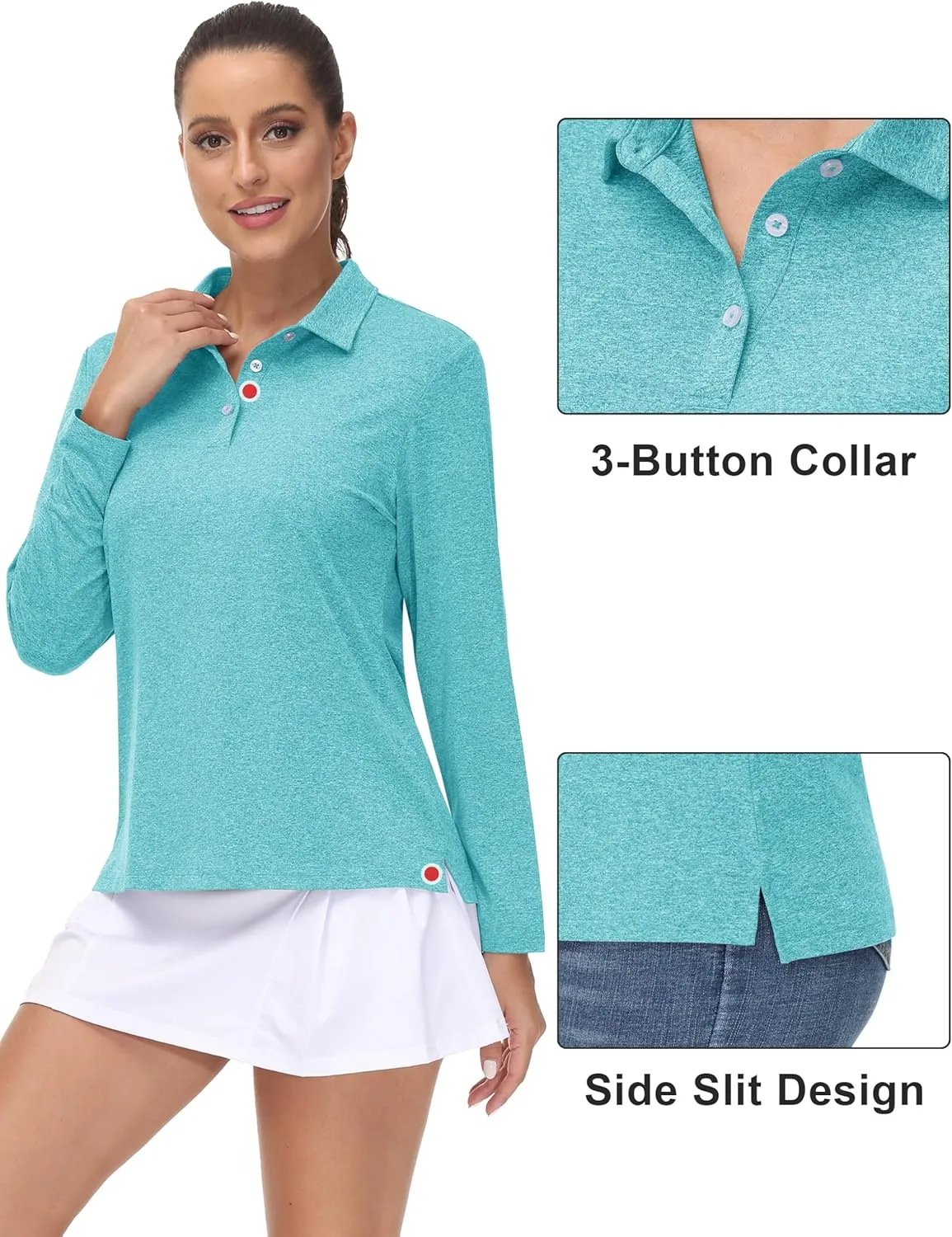 Sleeve Polo Shirt UPF50  Sun thorough gentlemanly Protection Workout Tops Quick Dry Tee MAGCOMSEN Women's Golf Long 
