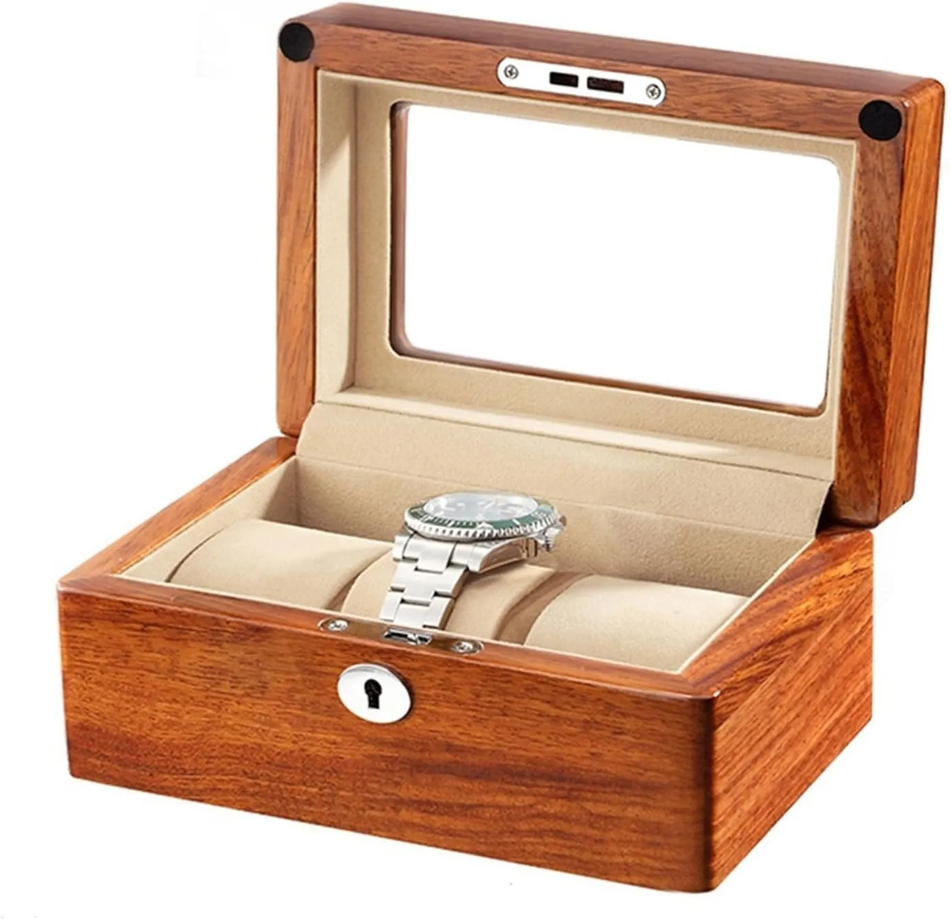 Slots Solid spar reunion squeeze wrench Wood Watch Case Watch Display Case Watch Organizer with Acrylic Glass Top Removable Watch Pillow Velvet Lining Metal Clasp Lockable Luxury Watch Box 3/6/12 