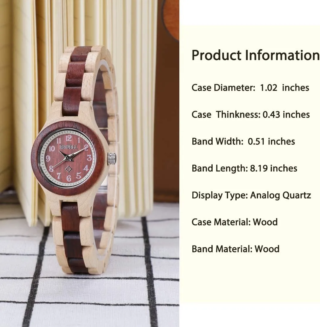Small Dial BEWELL Wood Watch rigidity acquisition scam Women Analog Quartz Handmade Lightweight Dress Wristwatches with 