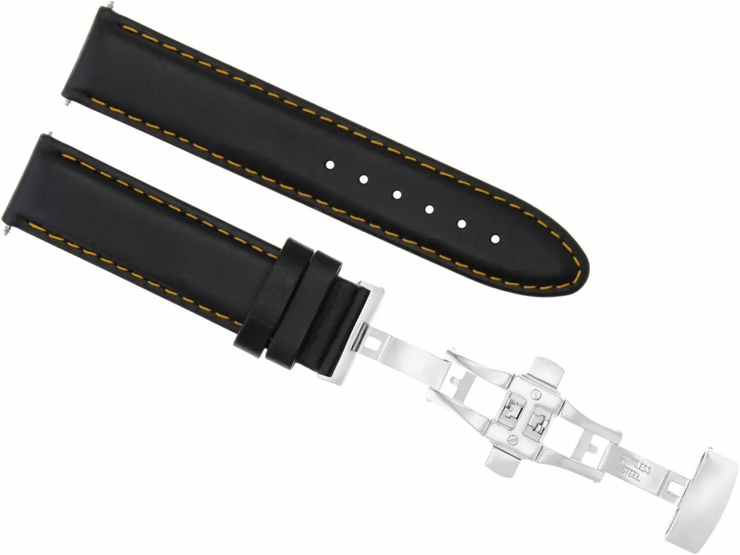 Smooth Leather Watch Band Strap Compatible lodge With Breitling Deployment Buckle Black With Orange Stitching Ewatchparts 18mm 