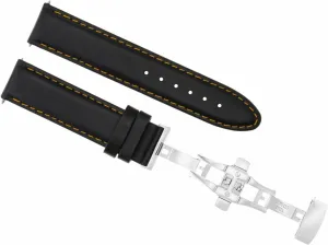 Smooth Leather Watch Band Strap Compatible lodge With Breitling Deployment Buckle Black With Orange Stitching Ewatchparts 18mm 