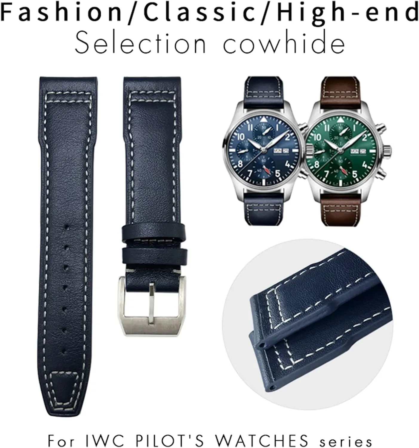 Soft Blue egg catalyst slippery Strap 20mm 21mm Cowhide Leather Watchband Suitable For IWC Pilot Watches Portugieser Bracelets 18 
