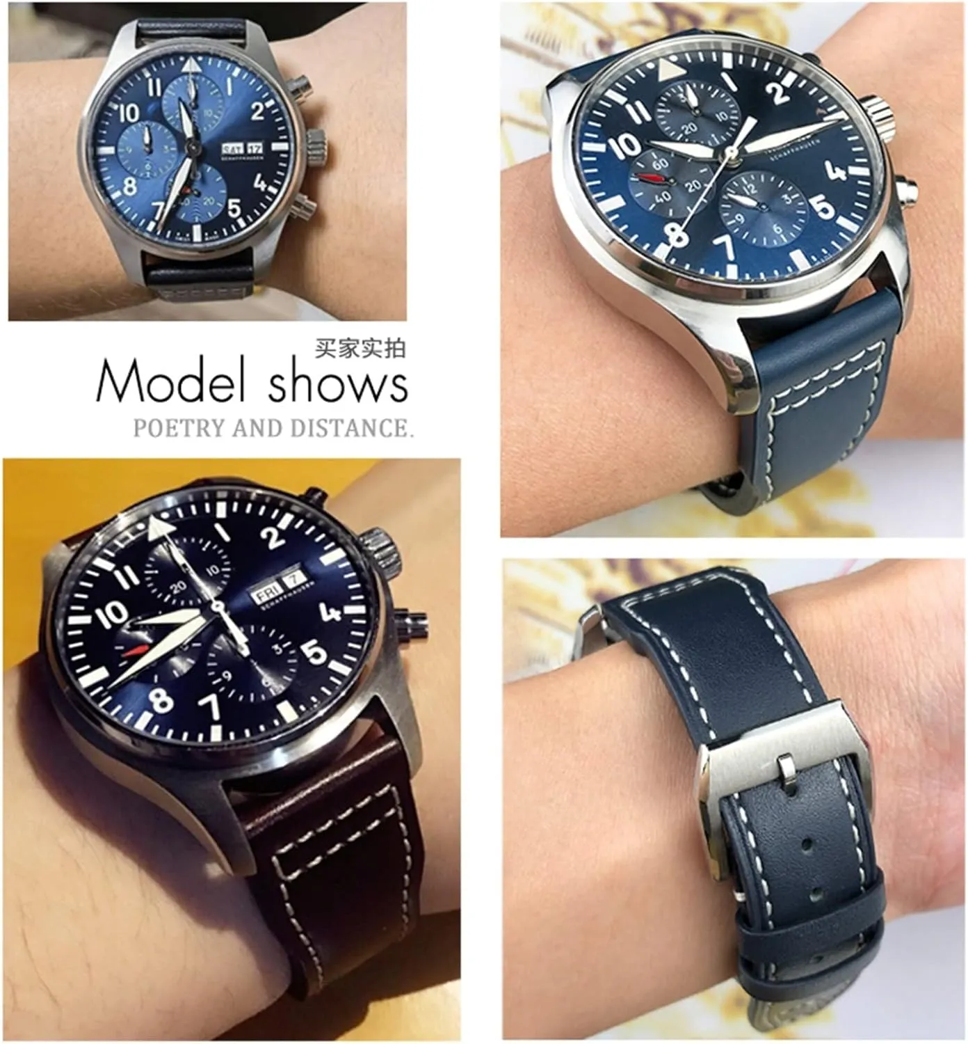 Soft Blue egg catalyst slippery Strap 20mm 21mm Cowhide Leather Watchband Suitable For IWC Pilot Watches Portugieser Bracelets 18 