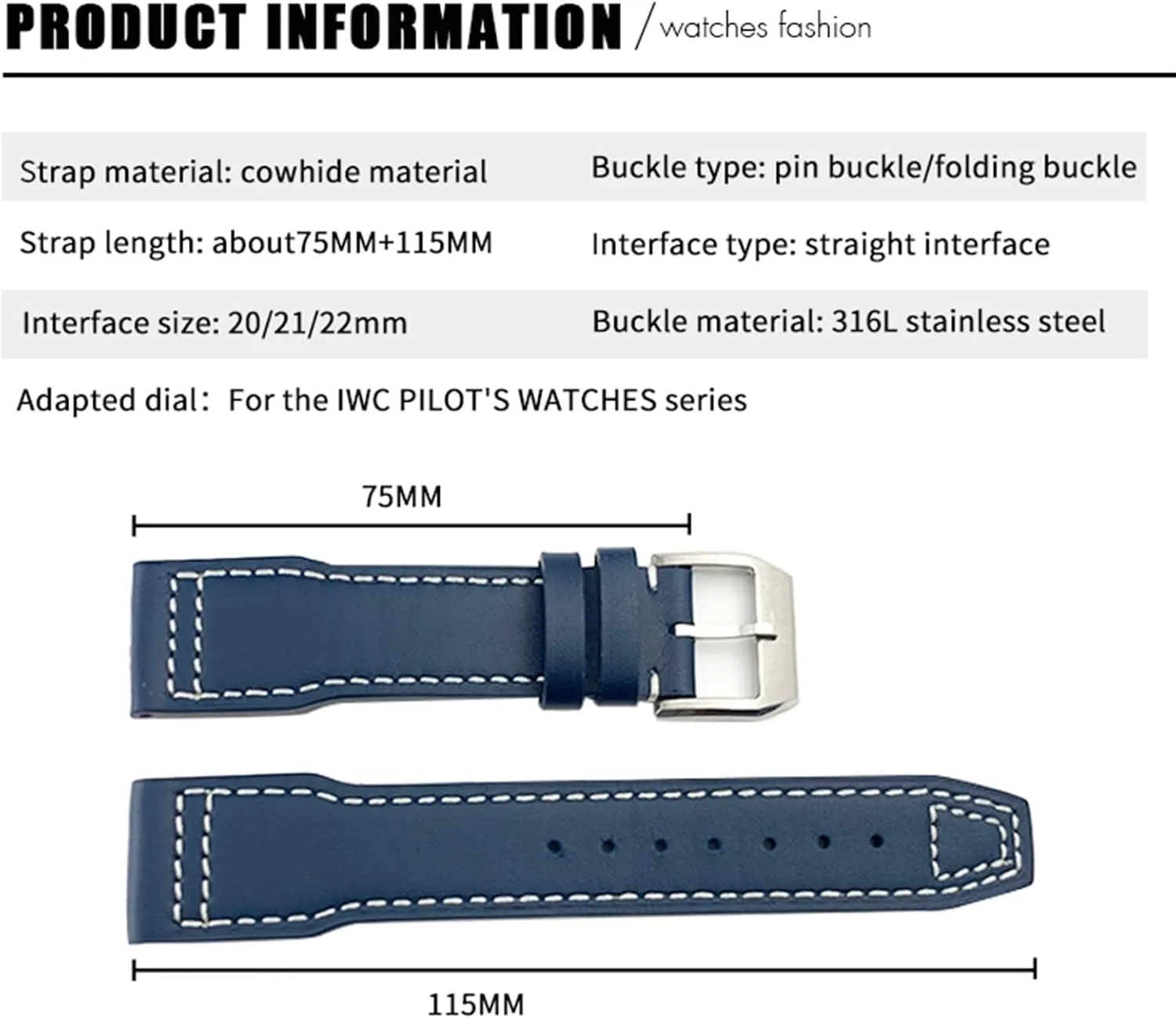 Soft Blue egg catalyst slippery Strap 20mm 21mm Cowhide Leather Watchband Suitable For IWC Pilot Watches Portugieser Bracelets 18 