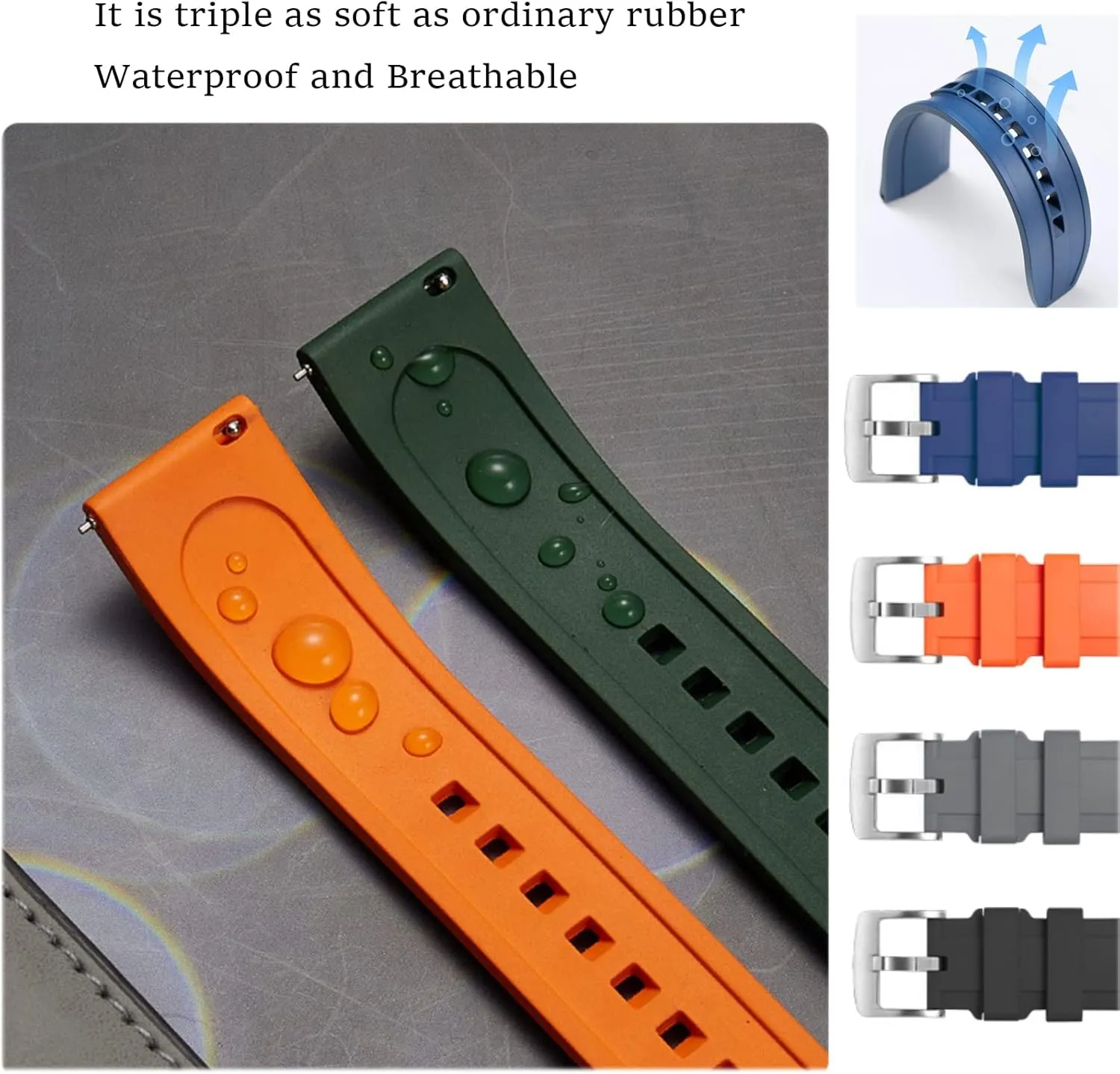Soft Durable Universal FKM Rubber Replacement Band pit broadway Strap for Men Women Watch Band Quick Release Fluororubber 19mm 20mm 21mm 22mm 