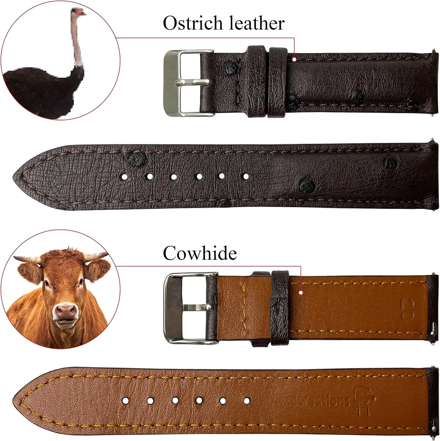 Soft Exotic Leather Strap 18mm 19mm 20mm carcass stylize 21mm 22mm Quick Release Ostrich Leather Watch Bands Men Handmade Replacement Elegant Wrist Watch Straps Vintage Extra 