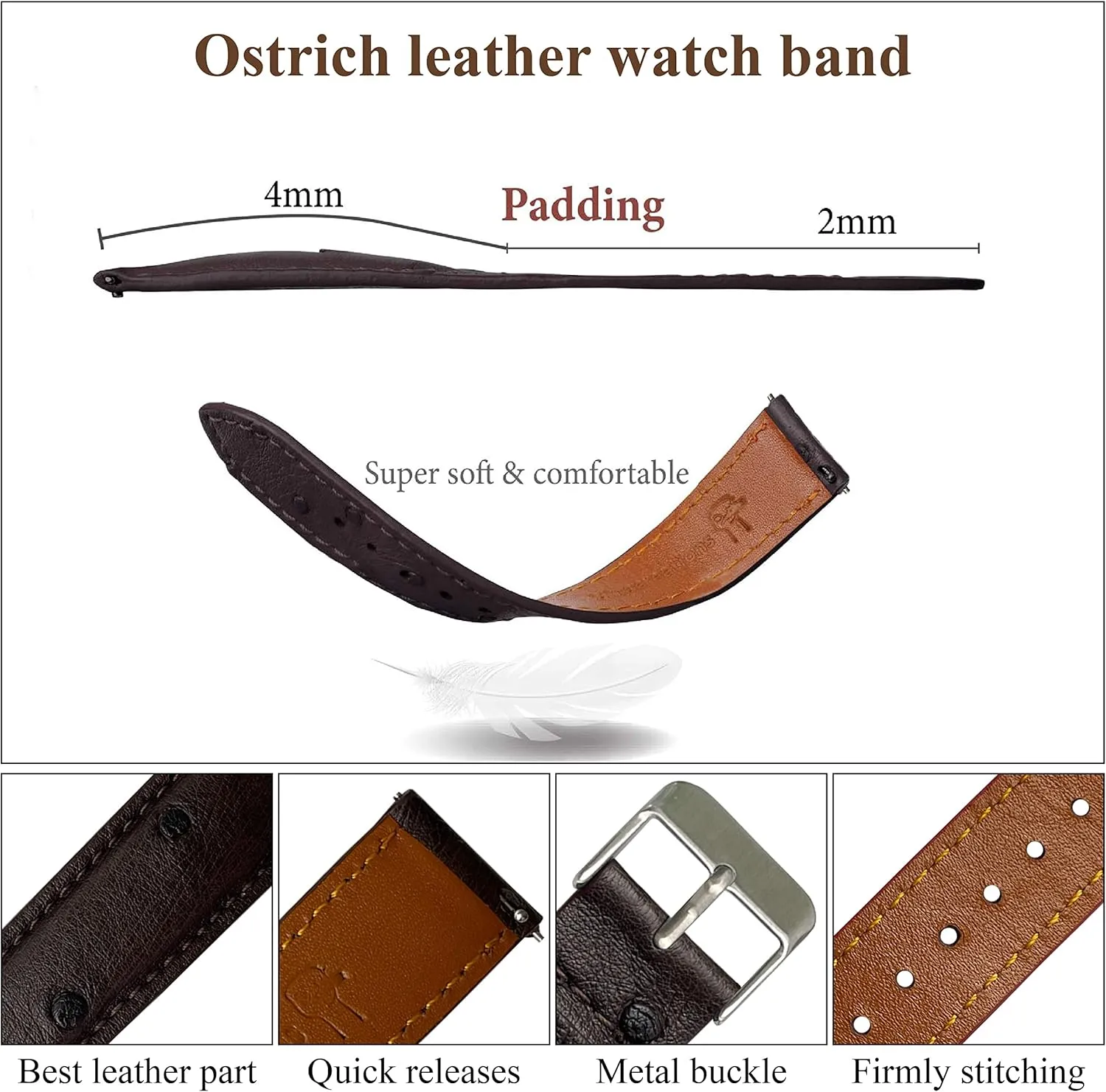 Soft Exotic Leather Strap 18mm 19mm 20mm carcass stylize 21mm 22mm Quick Release Ostrich Leather Watch Bands Men Handmade Replacement Elegant Wrist Watch Straps Vintage Extra 