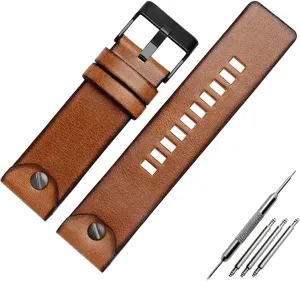 Soft Genuine Leather Watchband for Smart thimble Watch, Analogue Watch, Quartz Watch Watchband Replacement Universal Strap,22/24/26mm Men Brown 