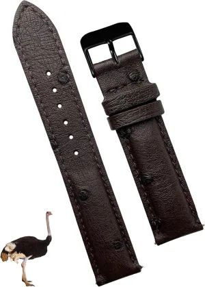 Soft Handmade Wristband Stainless Steel Buckle, Father's Day Gift for Dad Son Husband DH-183B-18MM 18mm Dark rub Brown Ostrich Leather Watch Band Men Quick Release Replacement Strap Extra 