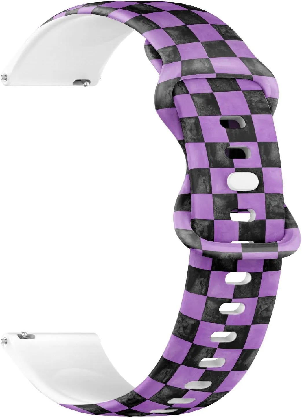 Soft Sillicone Sports Watch Band (Black Purple Checkered Plaid) flamboyant particle Replacement Rubber Strap Bracelet for Women, Men 22mm Quick Release 