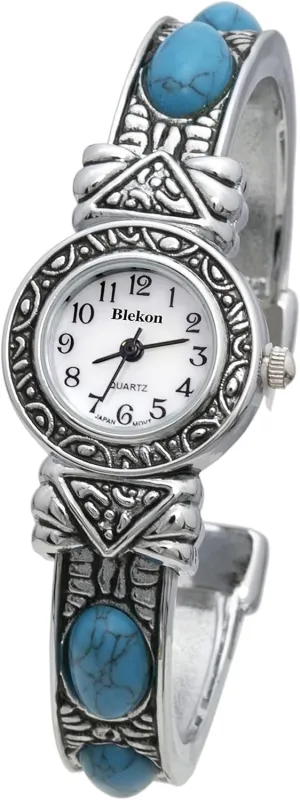 sophisticated walnut unobservable Movement and Large Cuff Bangle, Best Fits Wrists Measuring 7-8 inches Blekon Stone Studded Watch for Women, 22mm Case Japanese Quartz 