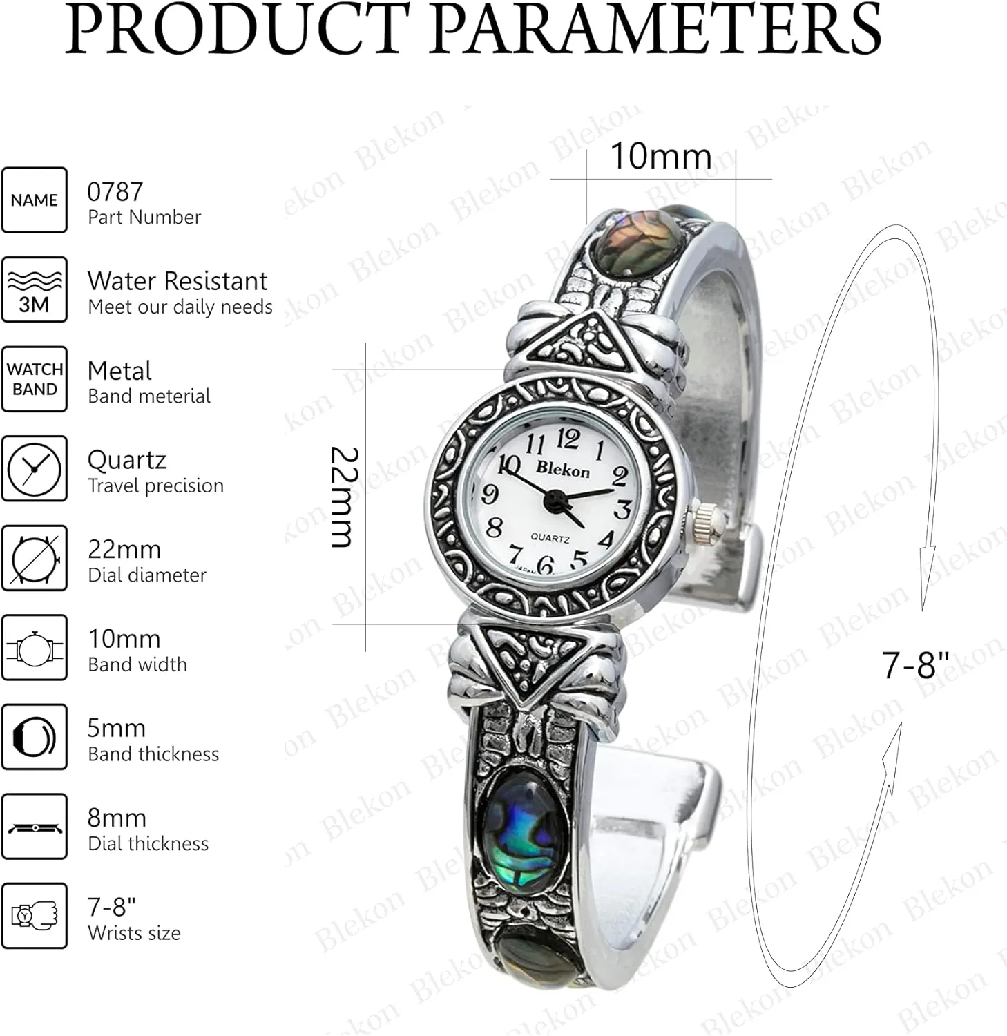sophisticated walnut unobservable Movement and Large Cuff Bangle, Best Fits Wrists Measuring 7-8 inches Blekon Stone Studded Watch for Women, 22mm Case Japanese Quartz 