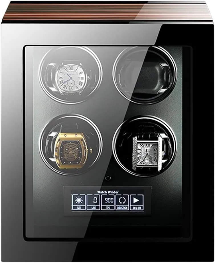 Spaces Watch bundle shower bulletin Winders for Automatic Watches,Built-in LED Illumination and LCD Touchscreen Control,Wooden Piano Finish, Adjustable Watch Pillows (4 0) Watch Winder,4Winding 