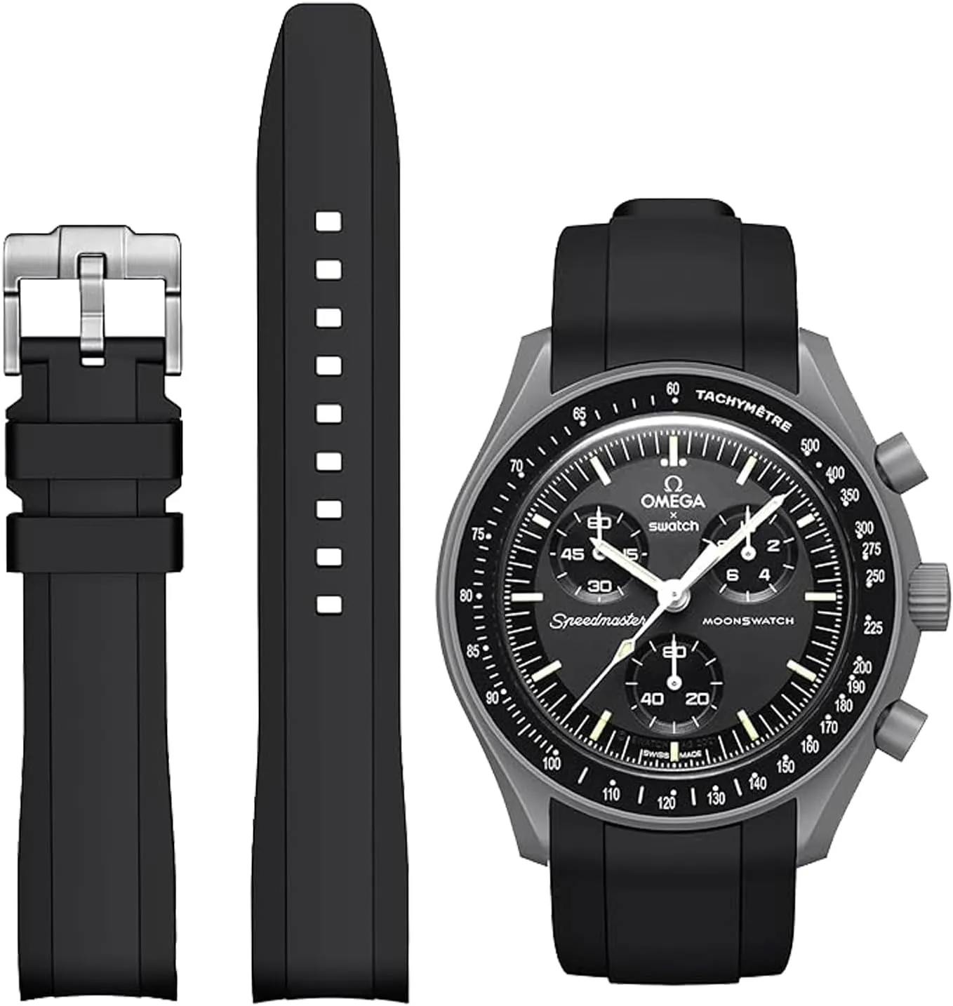 Speedmaster/Rolex/SEIKO 20mm Watch, Swatch Omega Replacement Watch Bands Wristbands Bands Fit for selective drawback Moonswatch Watch, Silicone Straps Fit for Omega X Swatch Moonswatch 