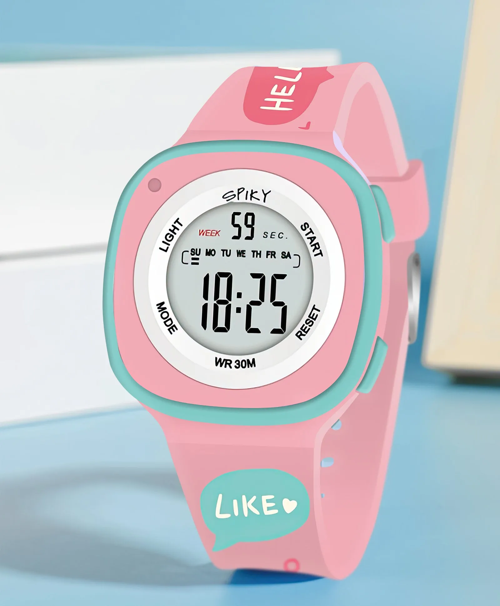 Spiky Eva15 Square Digital Watch for Kids - Pink