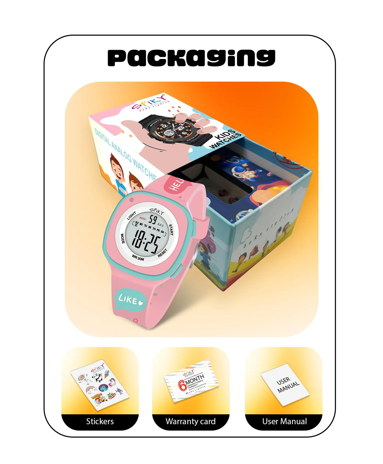 Spiky Eva15 Square Digital Watch for Kids - Pink