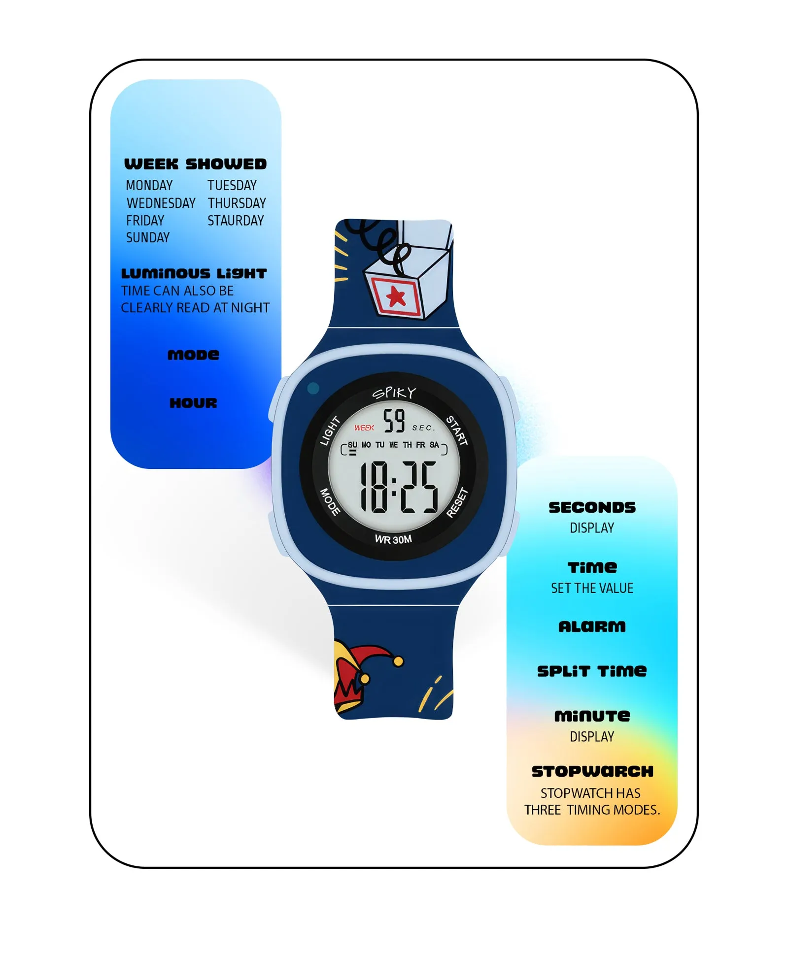 Spiky Eva15 Square Digital Watch for Kids - Pink