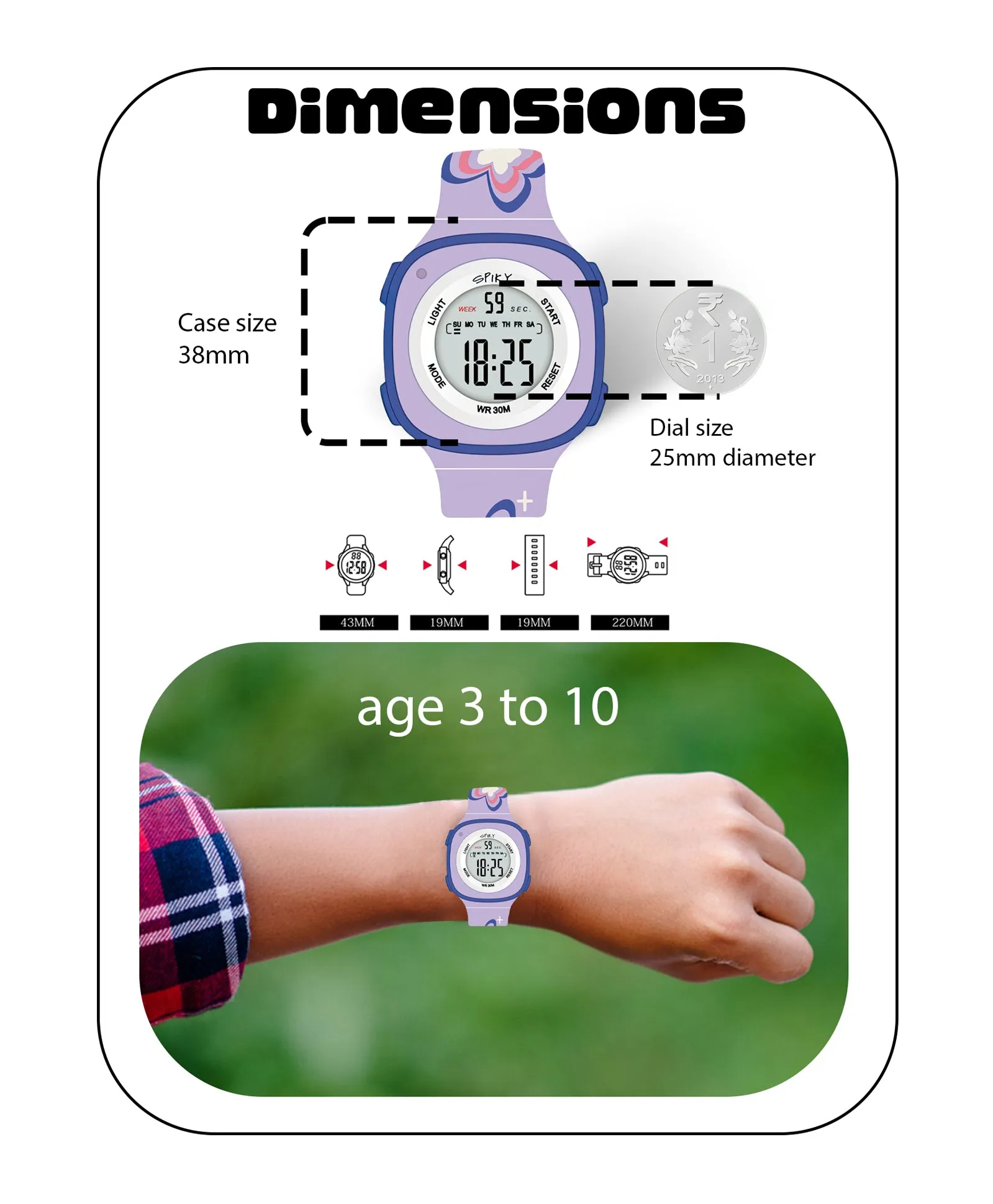 Spiky Eva15 Square Digital Watch for Kids - Pink